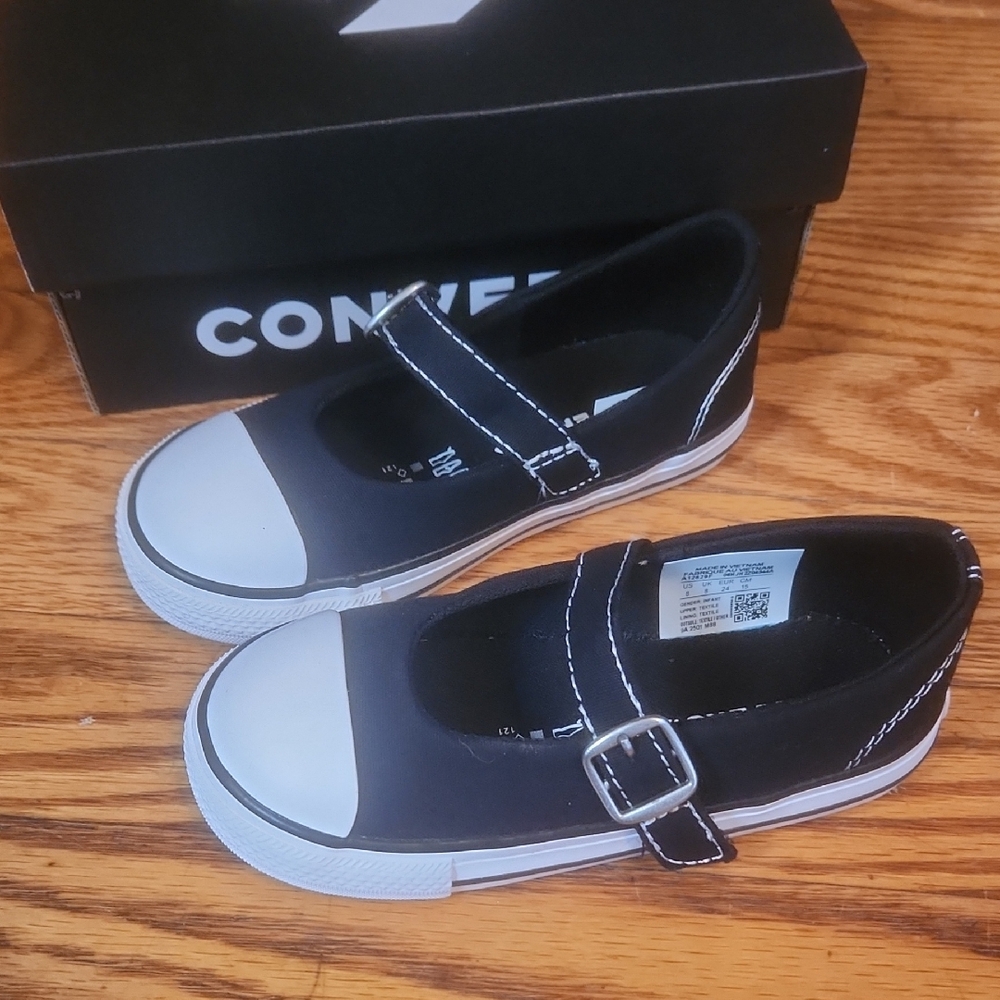 Converse Kids Black Canvas Mary Jane Sneakers with White Toe Cap